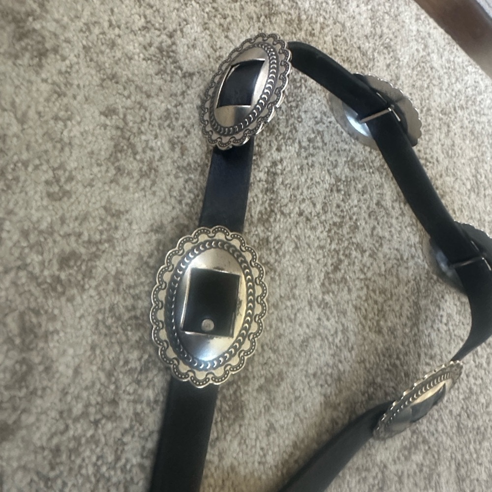 Lauren Ralph Lauren Black Leather Metal Conchos Accent Statement Belt L - Picture 4 of 10